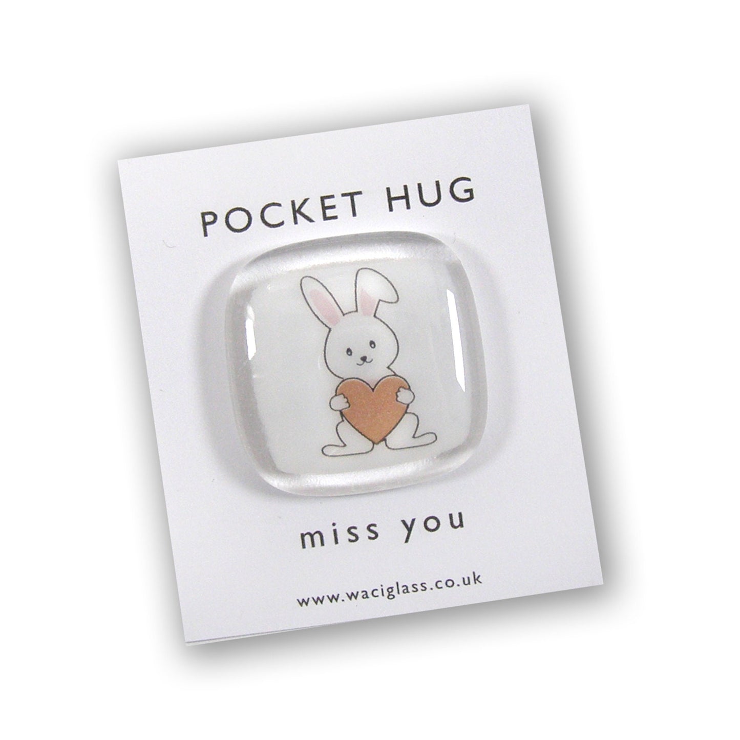 Rabbit Pocket Hug Fused Glass, hugs, love you, thinking of you, miss you, you are amazing, Easter, NHS, key worker, friendship gift, Bunny