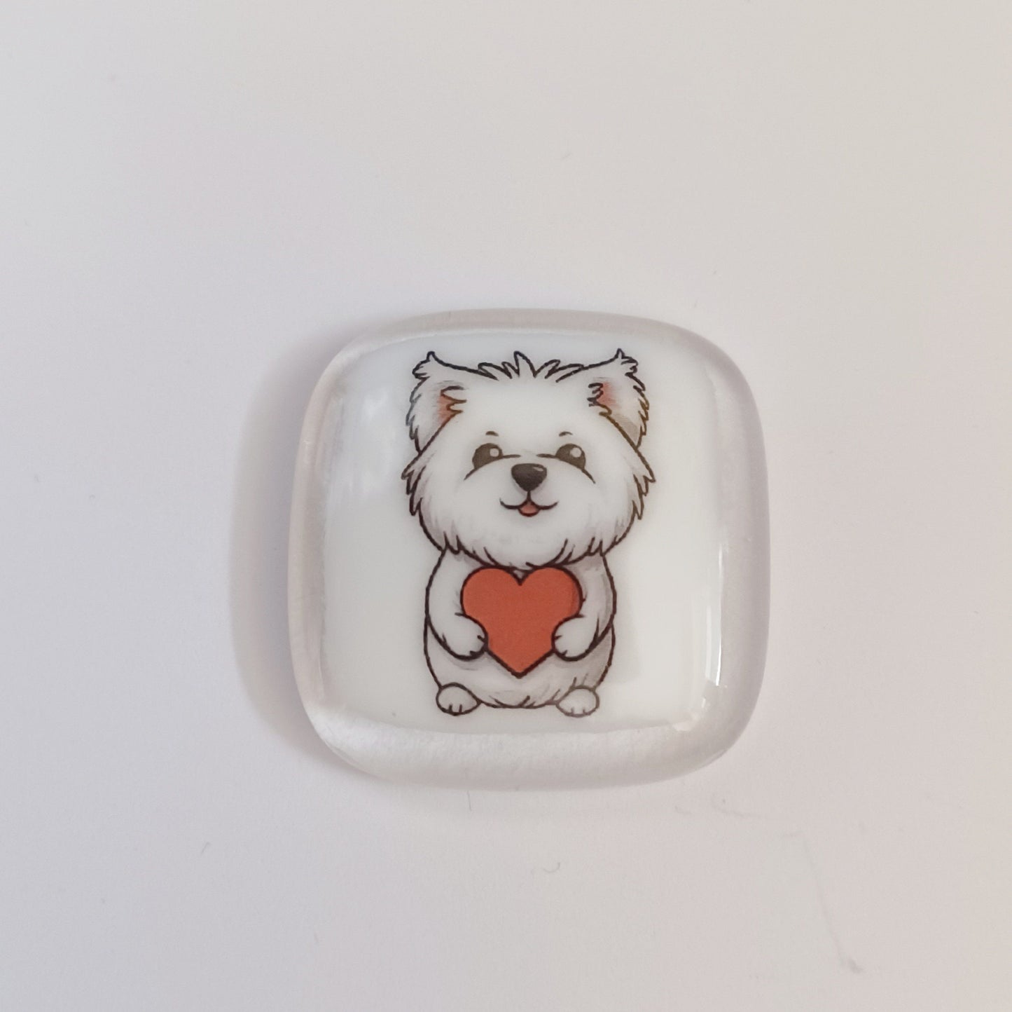West Highland White Terrier Pocket Hug Fused Glass, pocket hug, love you, thinking of you, miss you, you are amazing, gifts her, friend gift