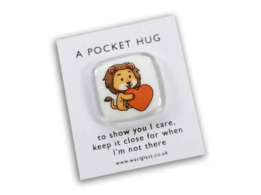 Lion Hug Fused Glass pocket hug, love you, thinking of you, miss you, you are amazing, gift for her, friendship gift, sympathy, Pocket Hug