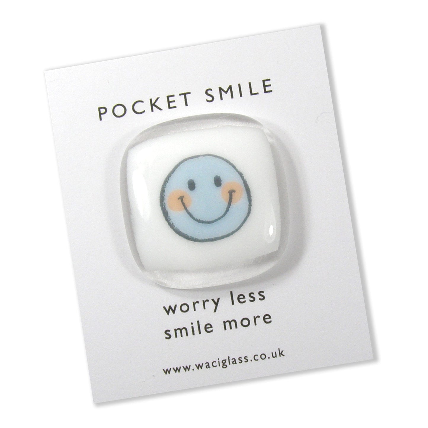 Pocket Smile Fused Glass, Blue smile face, NHS, key worker, friendship gift, Keepsake, lockdown, social distancing, isolation gift