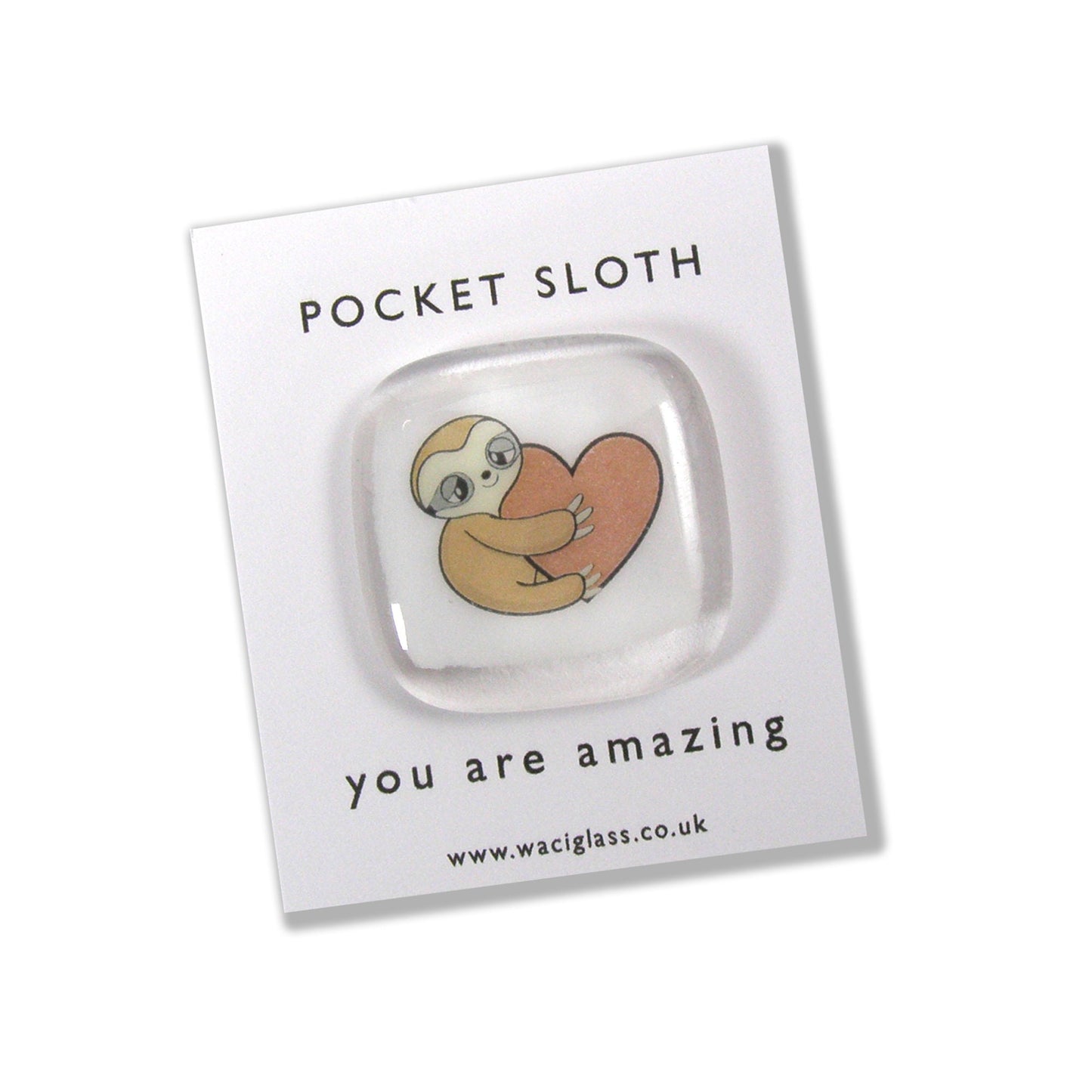 Sloth pocket hug fused glass token, love you, thinking of you, miss you, hugs, you are amazing, pocket hug, sloth gift, friends gift, heart