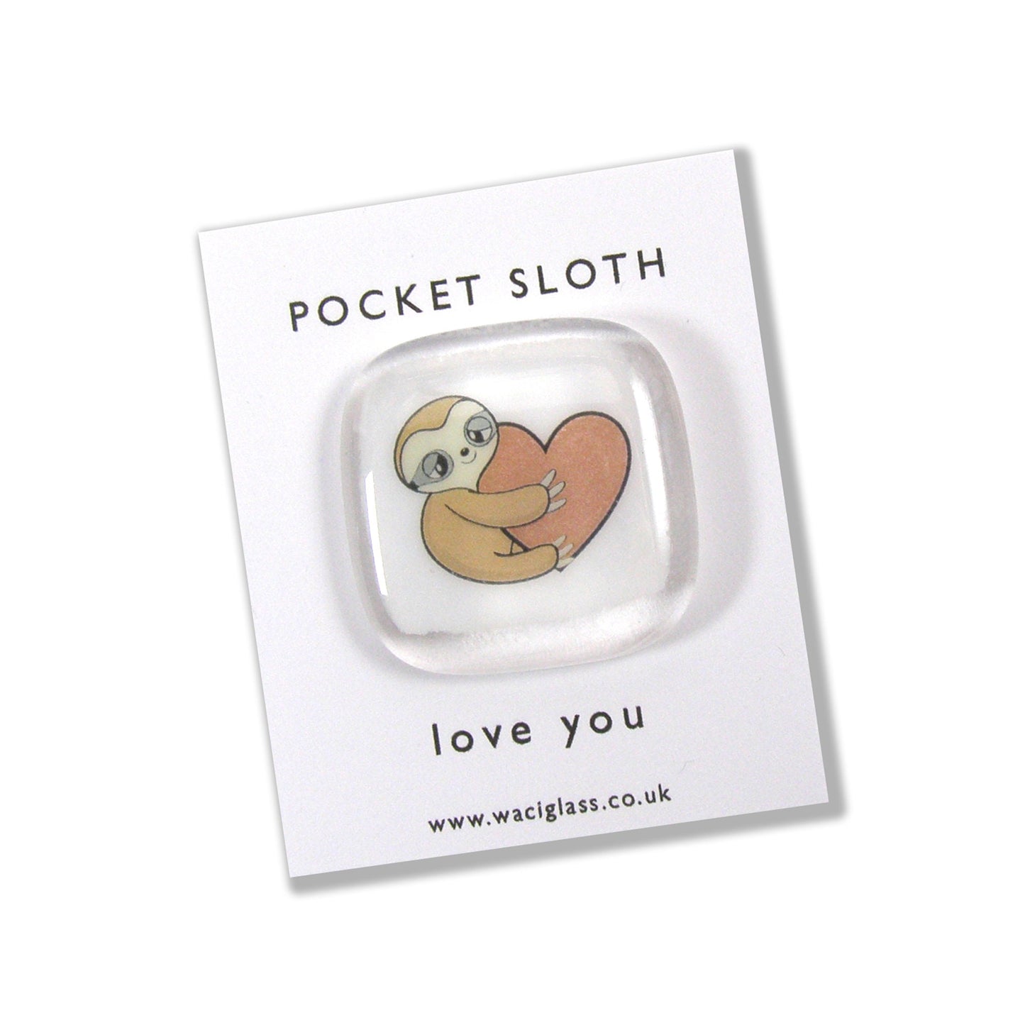 Sloth pocket hug fused glass token, love you, thinking of you, miss you, hugs, you are amazing, pocket hug, sloth gift, friends gift, heart