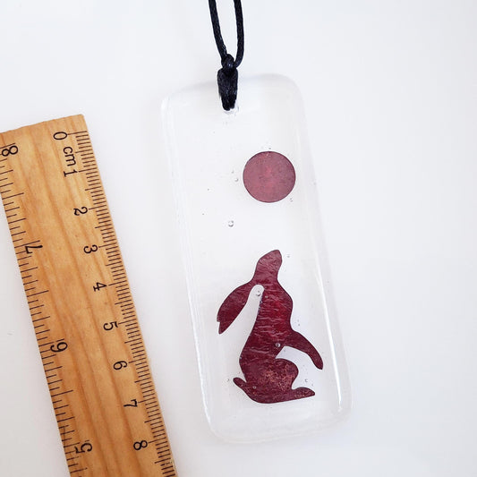 Moon Gazing Hare Fused Glass, Hanger, Copper, Hanging, Gift, Hare, moon gazing hare, March hare, Hare and Moon, suncatcher, glass hanging