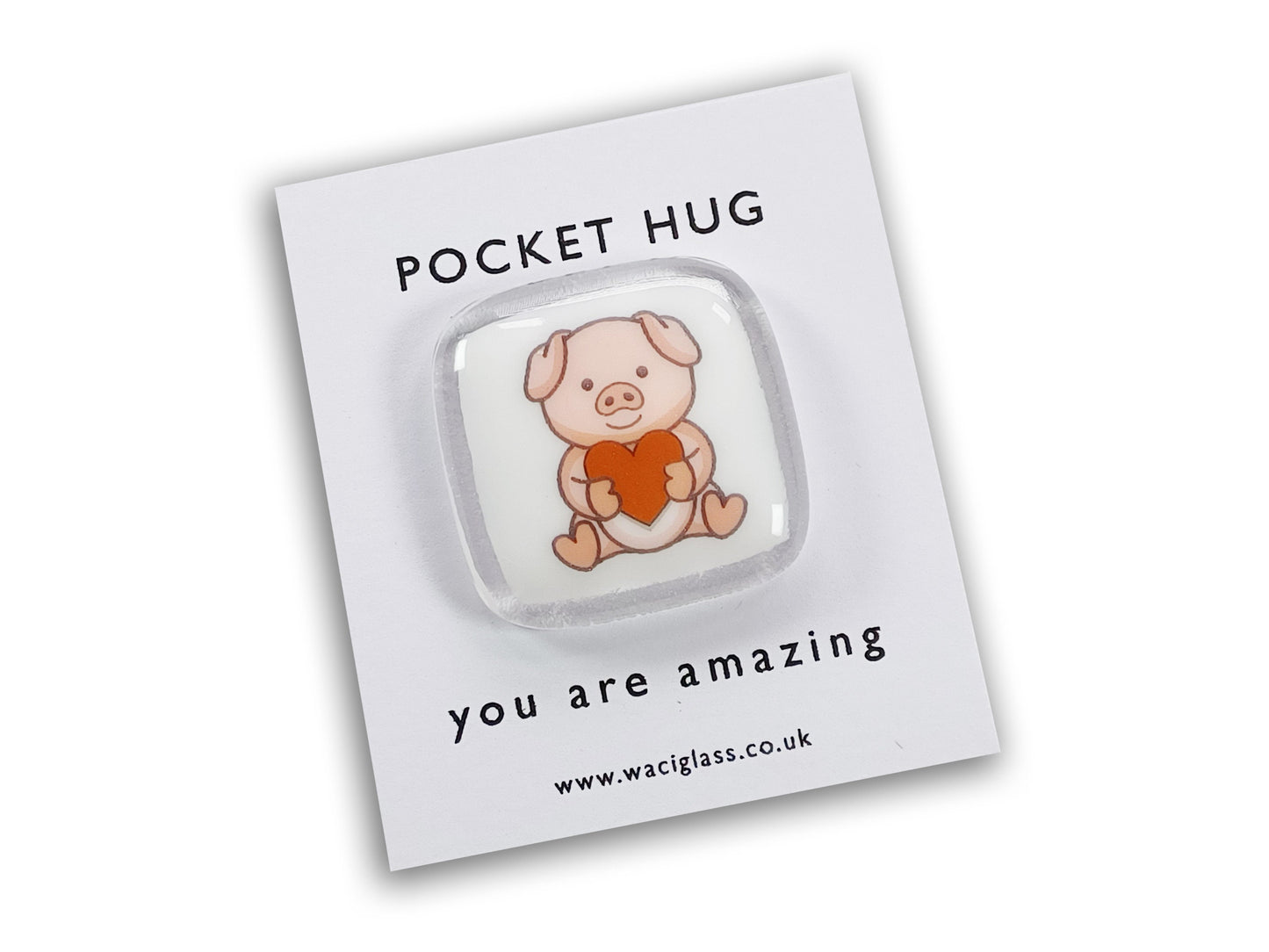 Pocket Pig Hug Fused Glass, love you, thinking of you, miss you, you are amazing, gift for her, friendship gift, sympathy, Pocket Hug, Pig