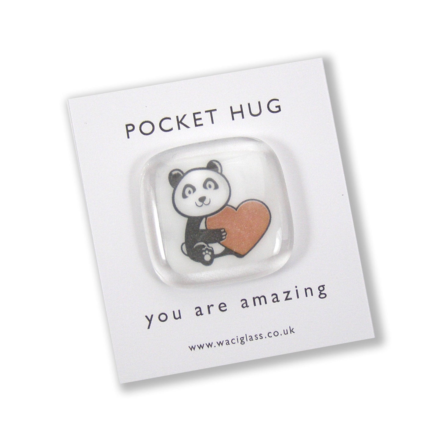 Panda Pocket Hug Fused Glass, hugs, love you, thinking of you, miss you, you are amazing, NHS, key worker, friendship gift, pocket pebble