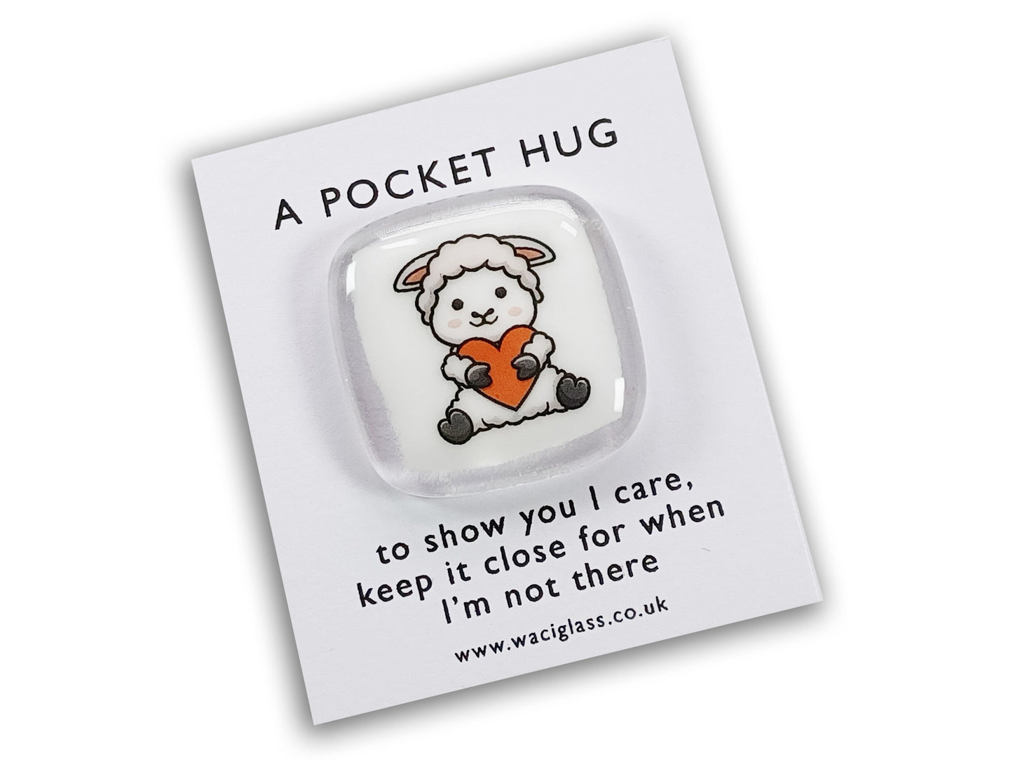 Sheep Hug Fused Glass pocket hug, love you, thinking of you, miss you, you are amazing, gift for her, friendship gift, Lamb, Pocket Hug
