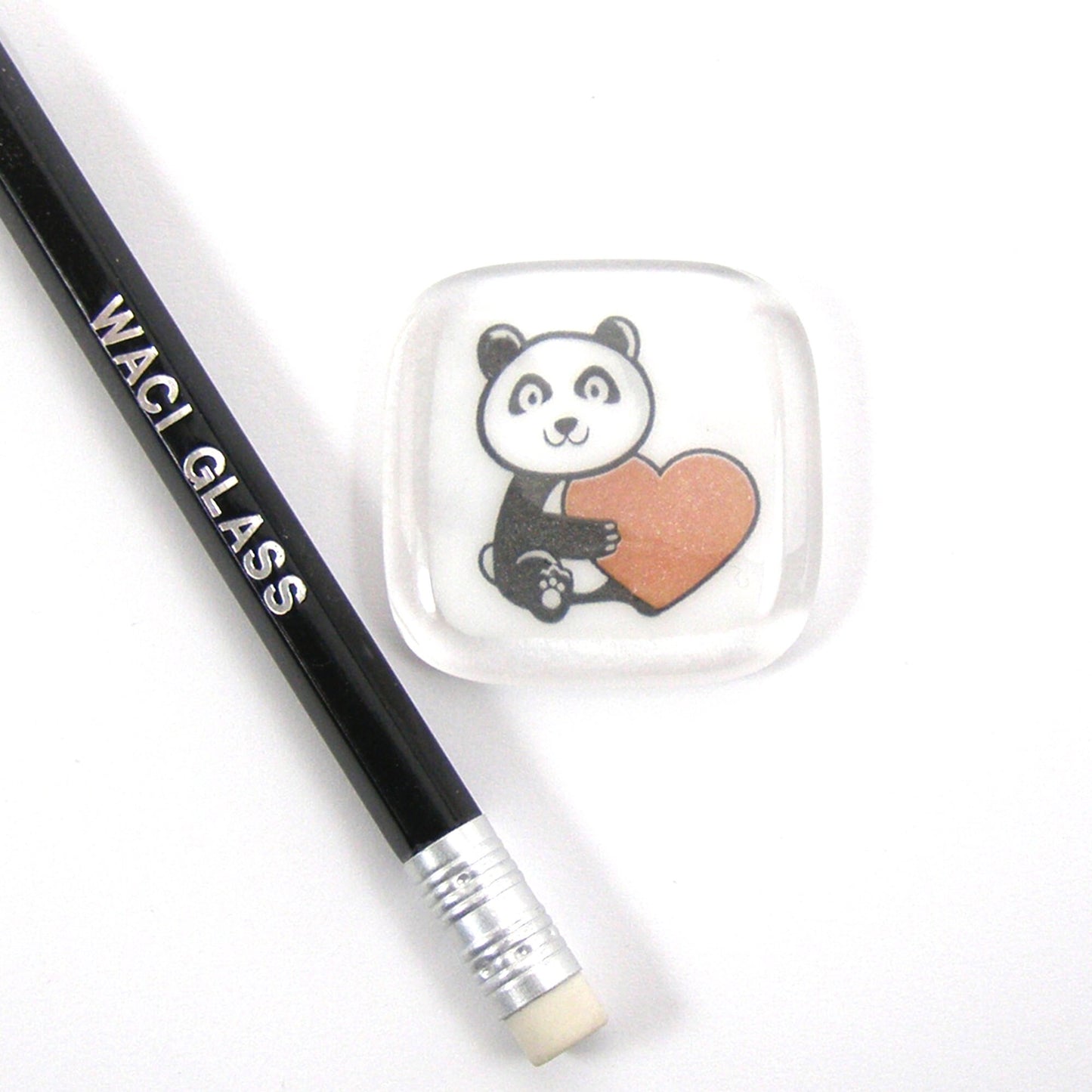 Panda Pocket Hug Fused Glass, hugs, love you, thinking of you, miss you, you are amazing, NHS, key worker, friendship gift, pocket pebble