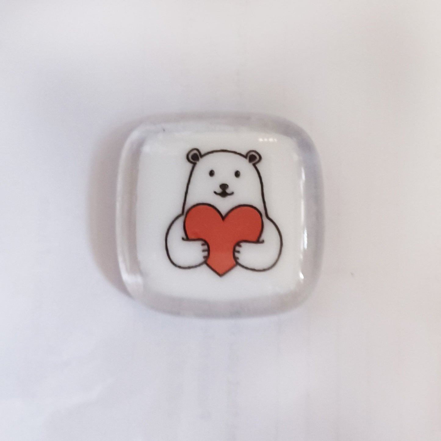 Pocket Hug Fused Glass Polar Bear, hugging heart, Keepsake, bear hug, key worker, friendship gift, NHS gift, Polar Bear, pocket token, hugs