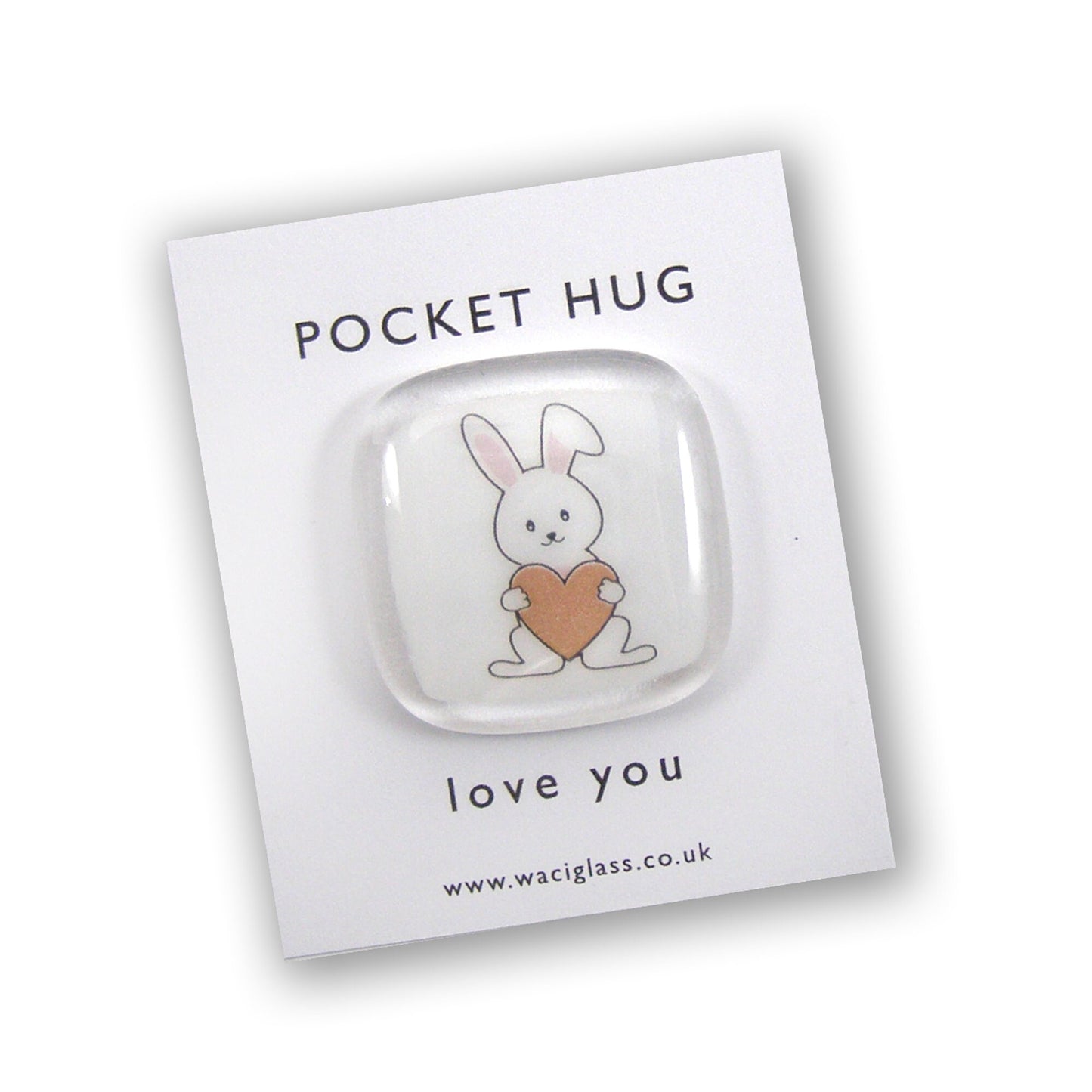Rabbit Pocket Hug Fused Glass, hugs, love you, thinking of you, miss you, you are amazing, Easter, NHS, key worker, friendship gift, Bunny