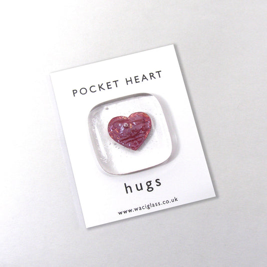 Pocket Heart fused glass, Pocket token, hugs, love you, miss you, you are amazing, keepsake, friendship, birthday, gift for her, co-worker