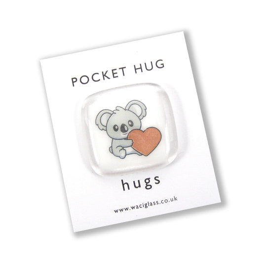 Koala Pocket Hug Fused Glass, hugs, love you, thinking of you, miss you, you are amazing, NHS, key worker, friendship gift, pocket pebble