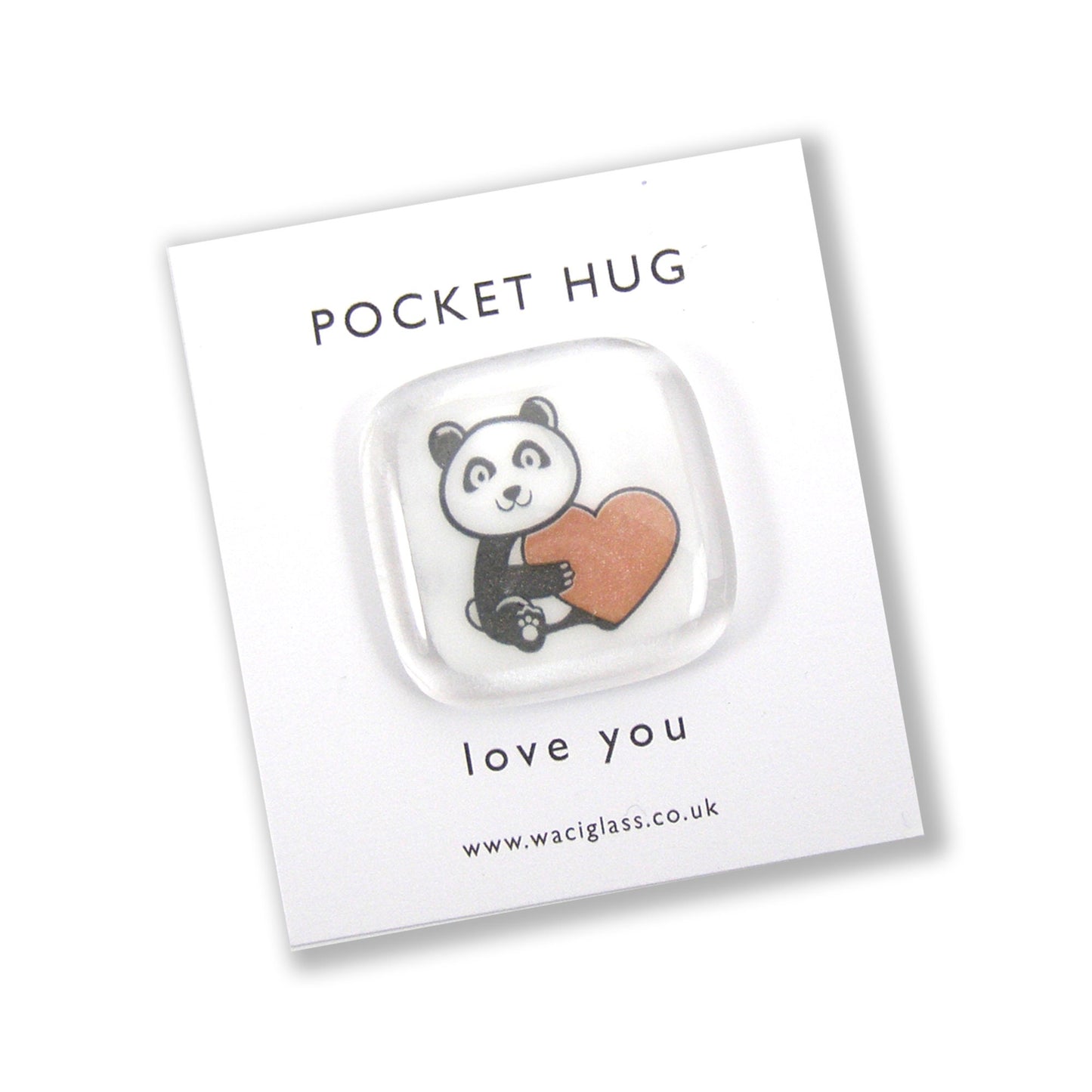Panda Pocket Hug Fused Glass, hugs, love you, thinking of you, miss you, you are amazing, NHS, key worker, friendship gift, pocket pebble