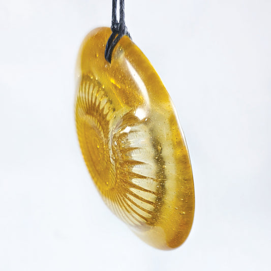 Ammonite Fused Glass, Glass Hanger Amber, Fossil Design. Glass gift, fossil lover, Glass sun catcher, Glass Relief Design