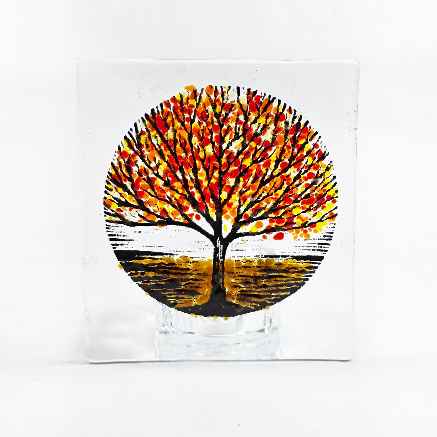 Handmade Fused Glass Autumn Tree Tealight Holder – Glass Candle Holder – Autumn Decor – Tree Art Gift