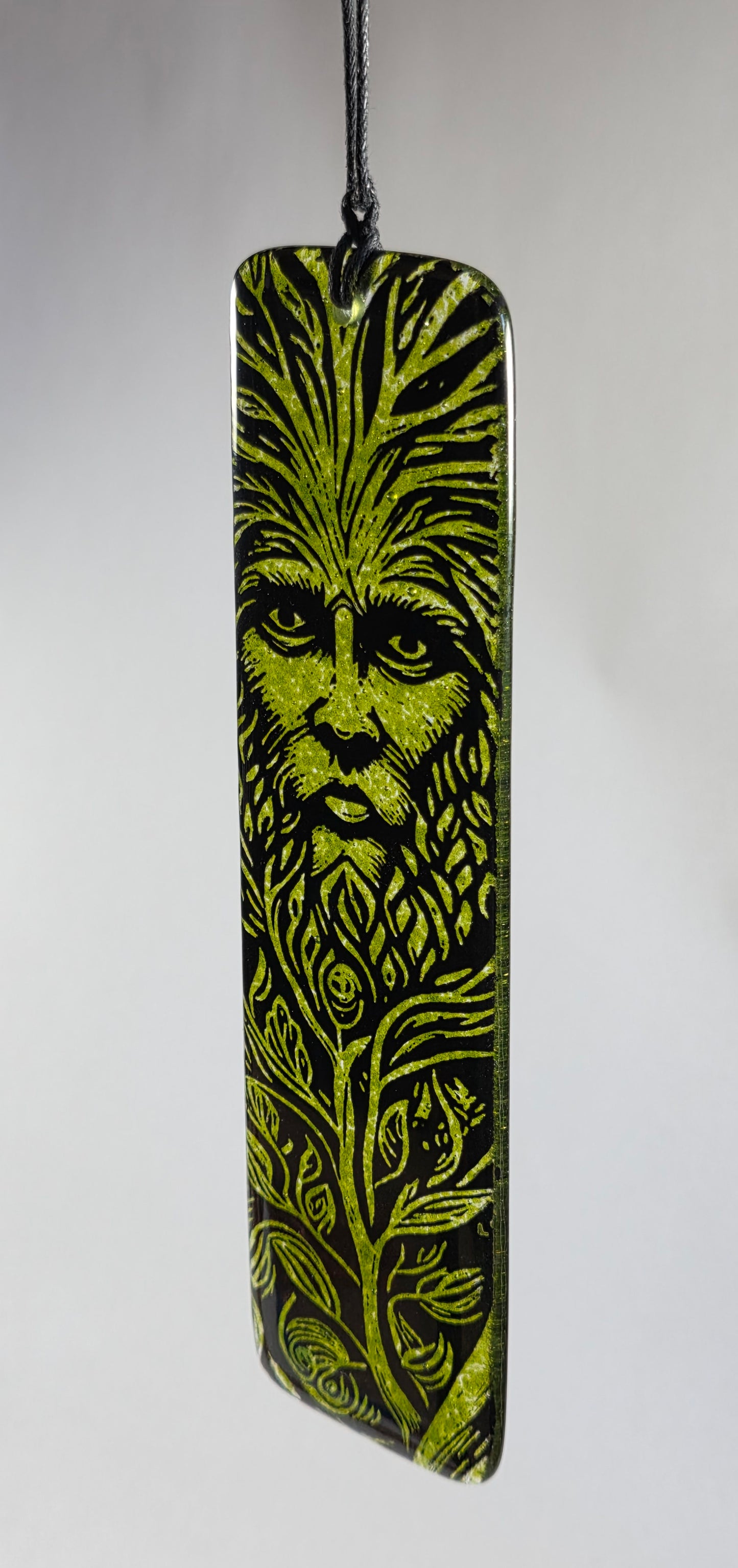 Green Man Fused Glass Hanger Sun Catcher, Glass Hanger Handmade, Pagan, Nature Spirit, Mythical Woodland Guardian, fused glass gift,