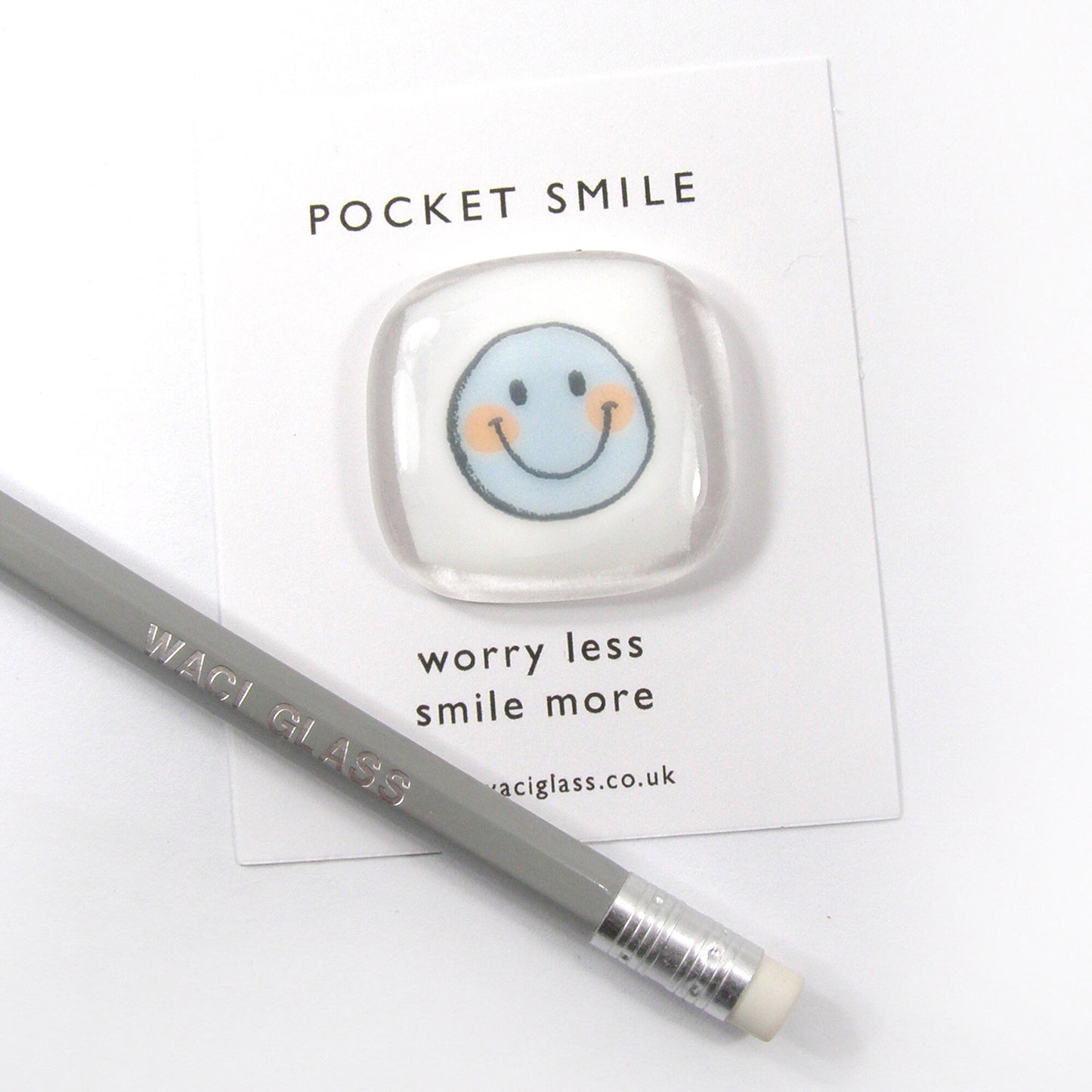 Pocket Smile Fused Glass, Blue smile face, NHS, key worker, friendship gift, Keepsake, lockdown, social distancing, isolation gift