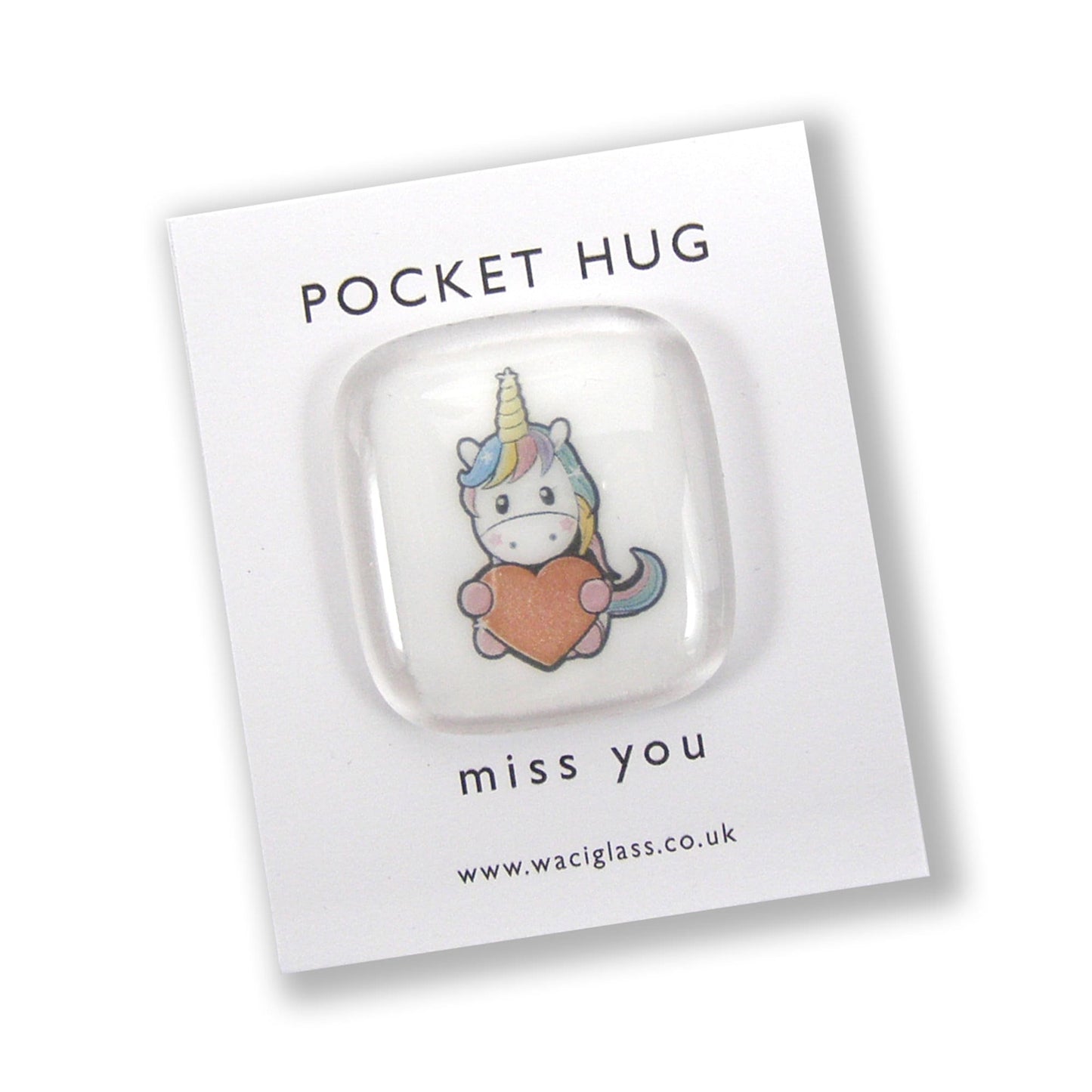 Unicorn Pocket Hug Fused Glass, hugs, love you, thinking of you, miss you, you are amazing, NHS, key worker, friendship gift, pocket pebble