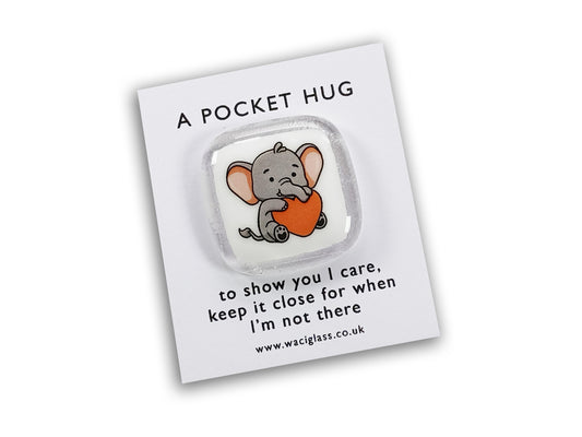 Pocket Elephant Fused Glass Hug, pocket hug, love you, thinking of you, miss you, you are amazing, gift for her, friendship gift, sympathy