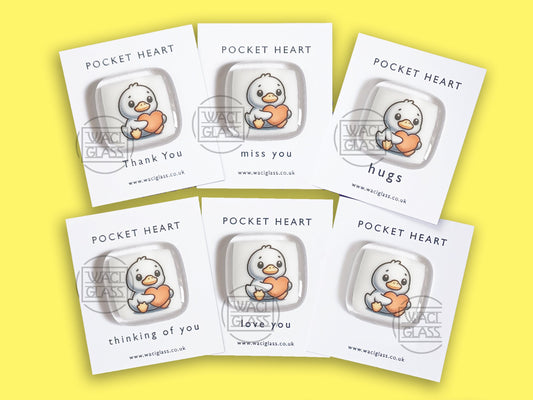 Pocket Duck Fused Glass, pocket hug, love you, thinking of you, miss you, you are amazing, gift for her, friendship gift, duck gift