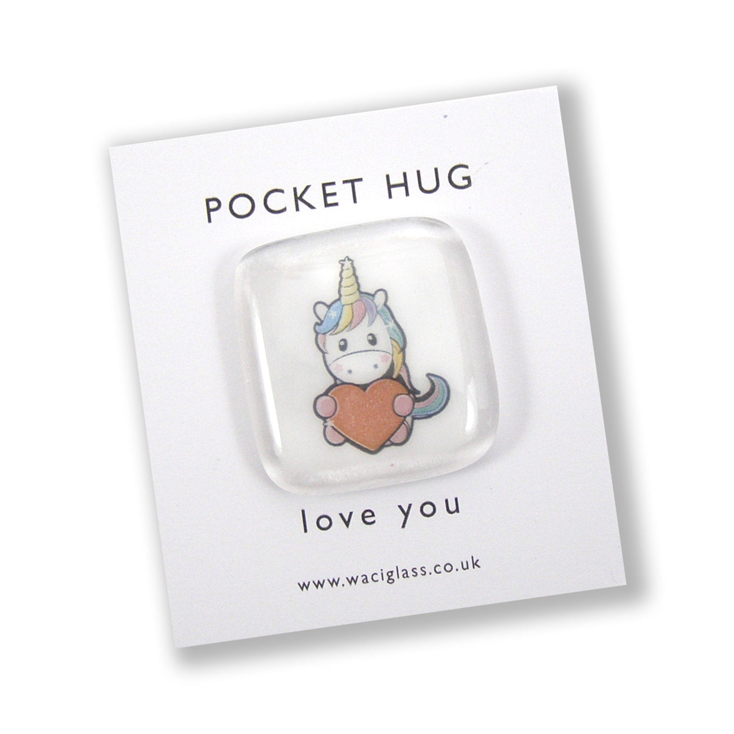 Unicorn Pocket Hug Fused Glass, hugs, love you, thinking of you, miss you, you are amazing, NHS, key worker, friendship gift, pocket pebble