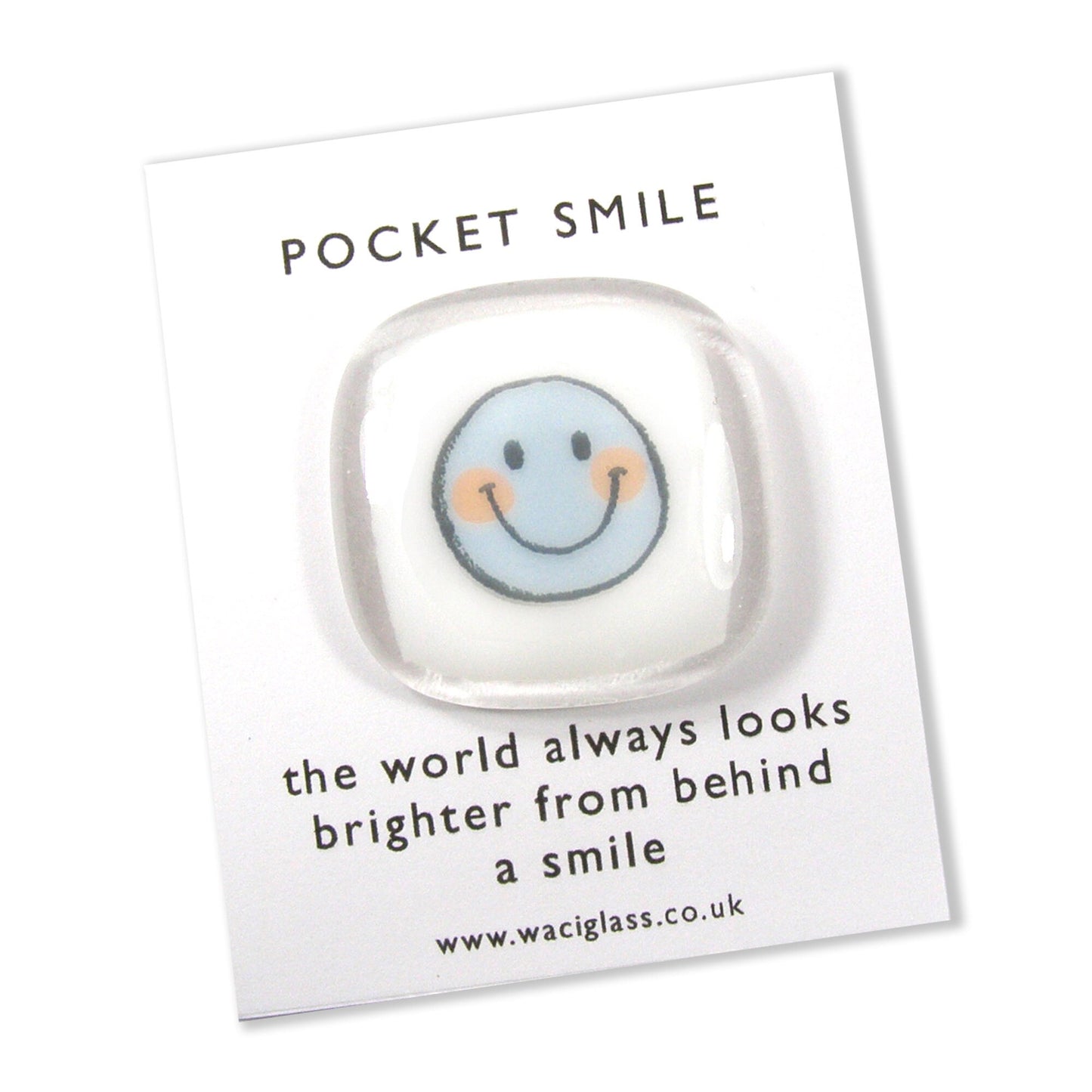 Pocket Smile Fused Glass, Blue smile face, NHS, key worker, friendship gift, Keepsake, lockdown, social distancing, isolation gift