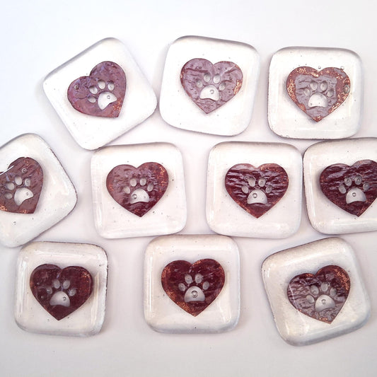 Pet Pocket Heart fused glass, Pocket token, Pet Memory, Pet Loss, pet sympathy, pet loss gift, dog loss memorial gift, paw print, pet hug