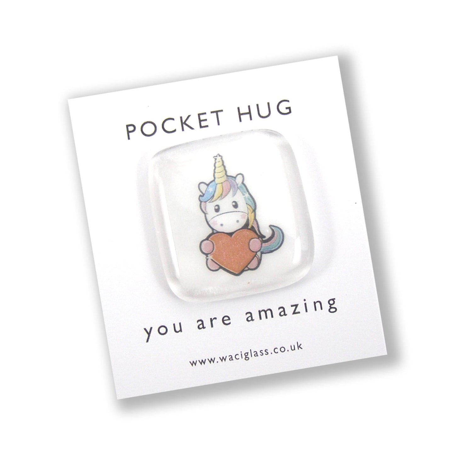 Unicorn Pocket Hug Fused Glass, hugs, love you, thinking of you, miss you, you are amazing, NHS, key worker, friendship gift, pocket pebble