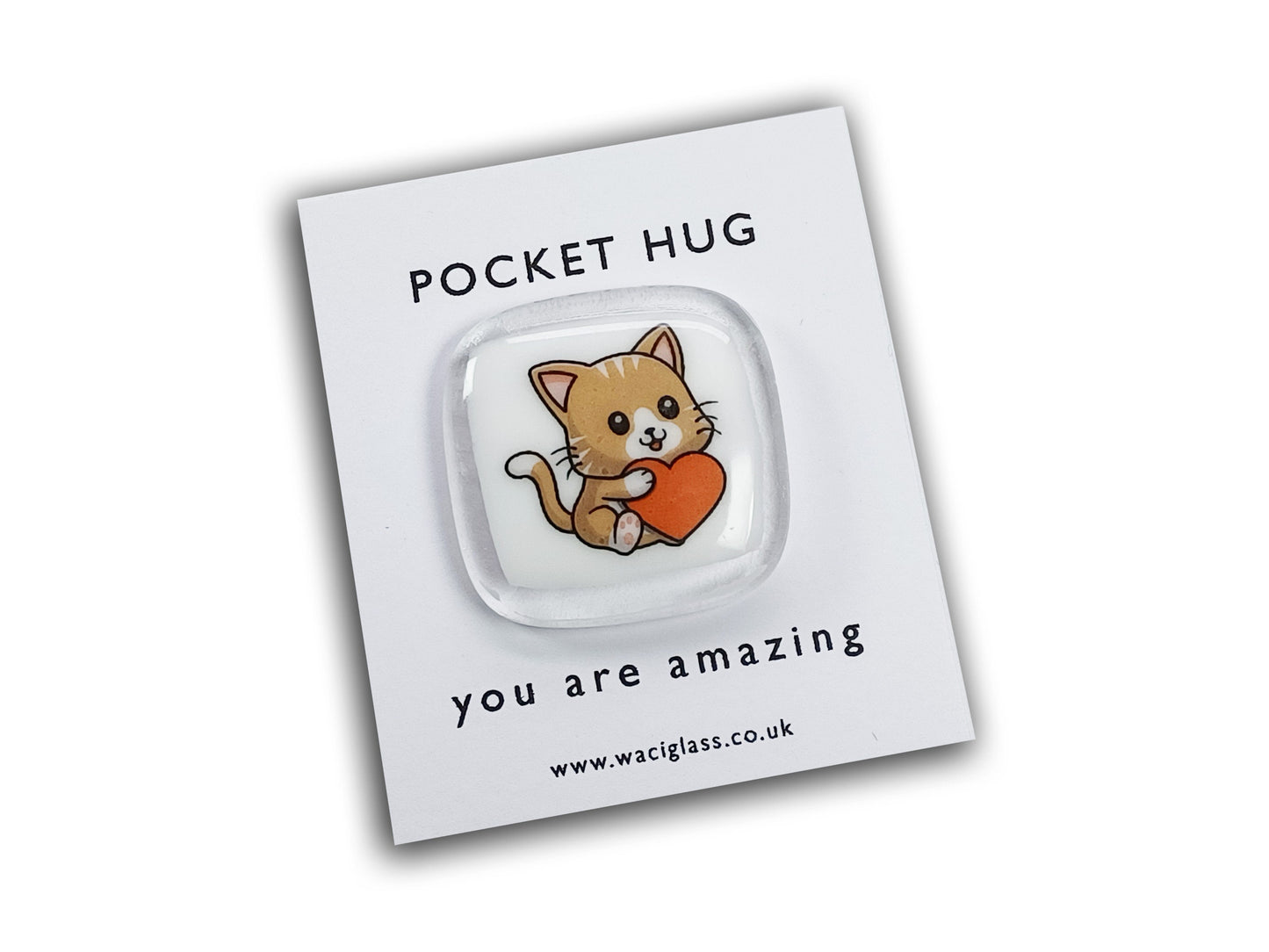 Cat pocket hug, fused glass, love you, thinking of you, miss you, you are amazing, gift for her, friendship gift, cat, kitten, Pocket Hug