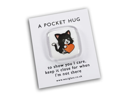 Cat pocket hug, fused glass, love you, thinking of you, miss you, you are amazing, gift for her, friendship gift, cat, kitten, Pocket Hug