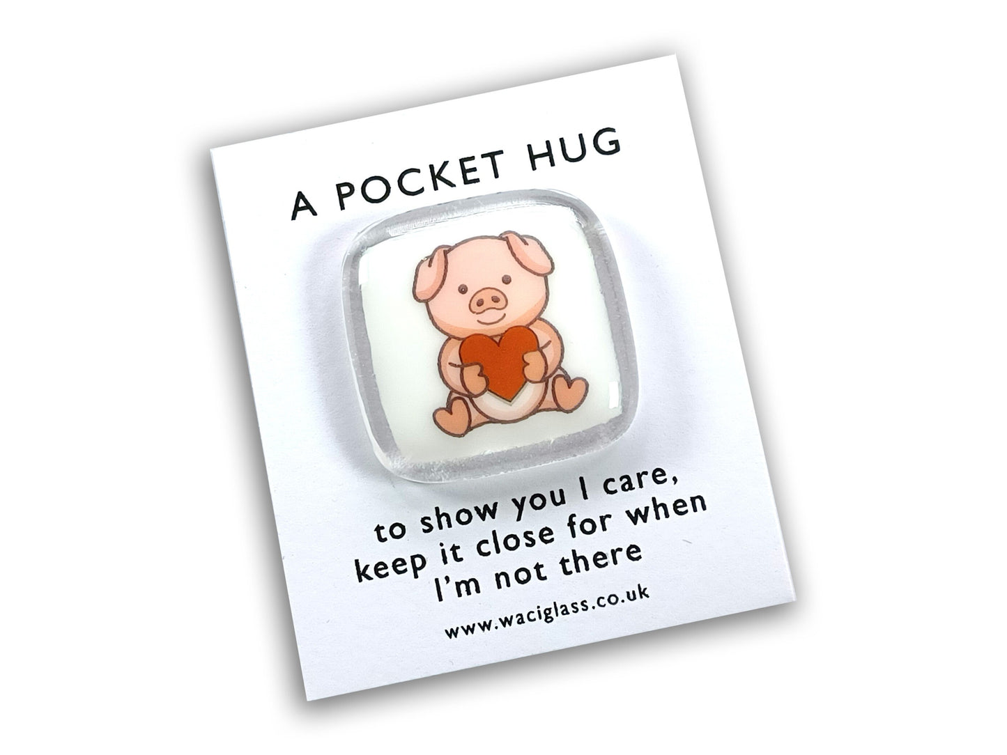 Pocket Pig Hug Fused Glass, love you, thinking of you, miss you, you are amazing, gift for her, friendship gift, sympathy, Pocket Hug, Pig