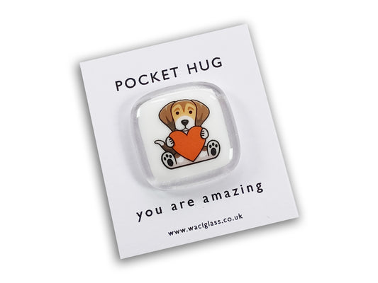 Dog pocket hug, fused glass, love you, thinking of you, miss you, you are amazing, gift for her, friendship gift, dog, puppy, Pocket Hug
