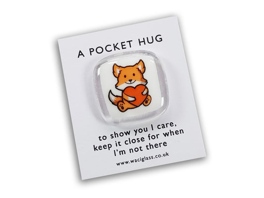 Pocket Fox Hug Fused Glass, pocket hug, love you, thinking of you, miss you, you are amazing, gift for her, friendship gift, sympathy, fox