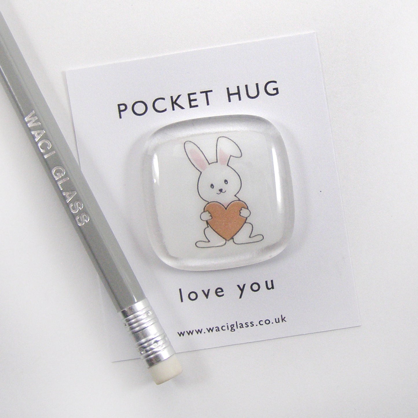 Rabbit Pocket Hug Fused Glass, hugs, love you, thinking of you, miss you, you are amazing, Easter, NHS, key worker, friendship gift, Bunny