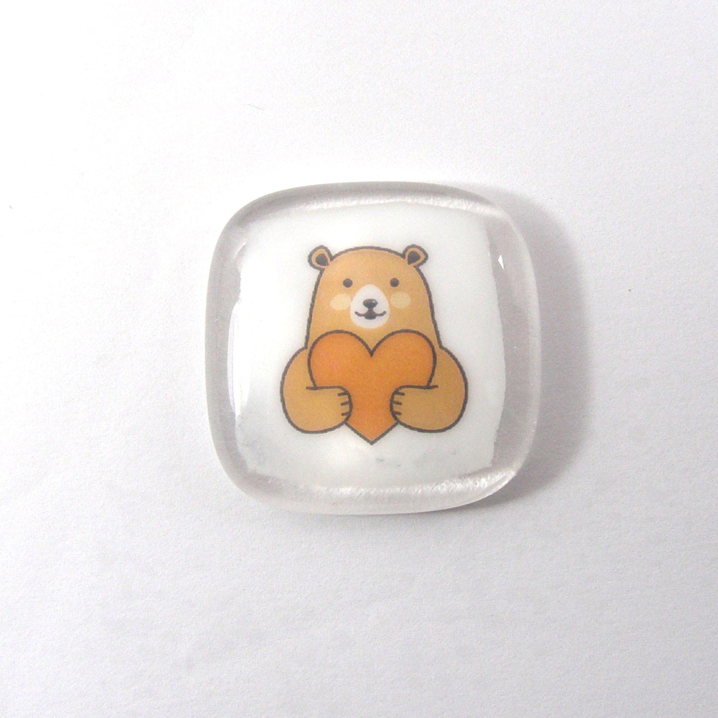 Bear Pocket Hug Fused Glass. hugging heart, Keepsake, pocket heart, friendship, NHS gift, isolation gift, brown bear, pocket token, bear hug