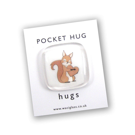 Squirrel Pocket Hug Fused Glass, hugs, love you, thinking of you, miss you, you are amazing, NHS, key worker, isolation, friendship gift
