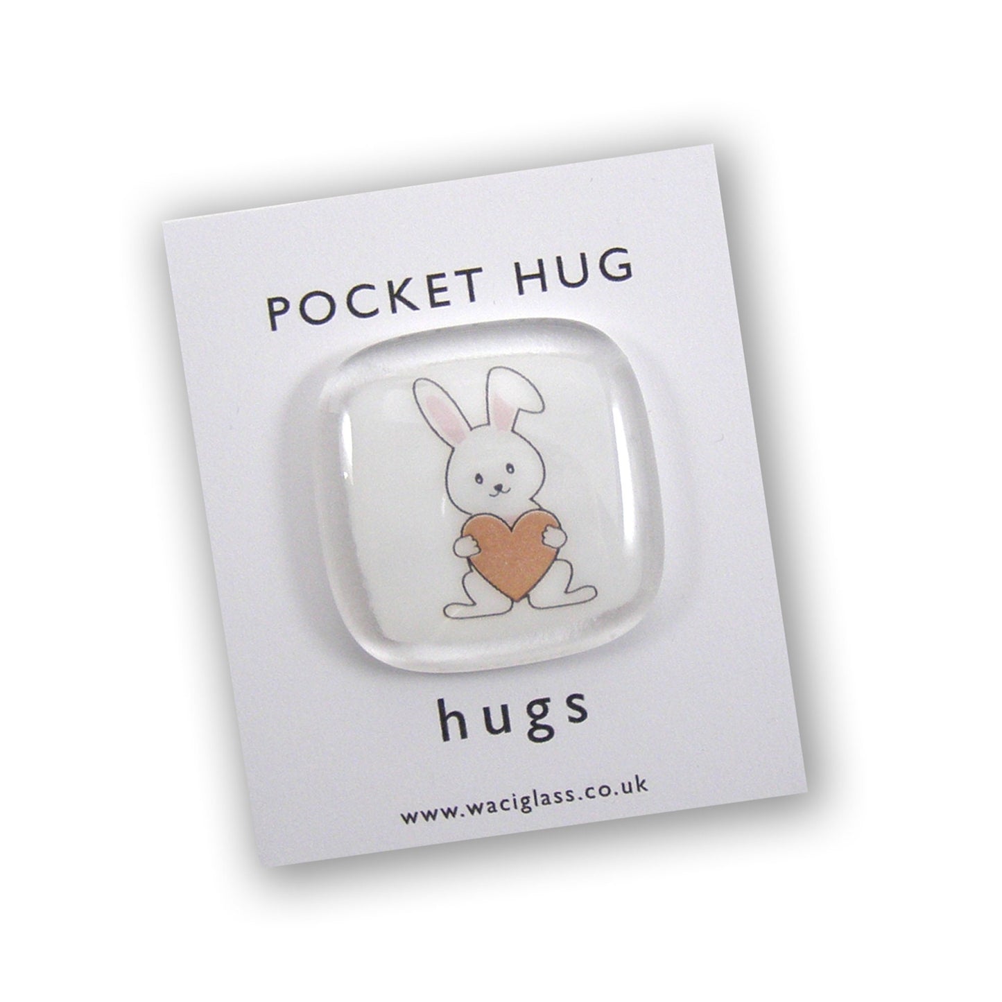 Rabbit Pocket Hug Fused Glass, hugs, love you, thinking of you, miss you, you are amazing, Easter, NHS, key worker, friendship gift, Bunny