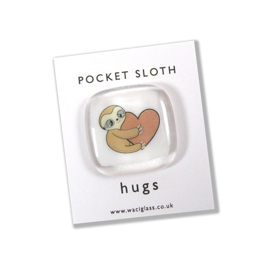 Sloth pocket hug fused glass token, love you, thinking of you, miss you, hugs, you are amazing, pocket hug, sloth gift, friends gift, heart