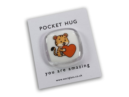Tiger Hug Fused Glass pocket hug, love you, thinking of you, miss you, you are amazing, gift for her, friendship gift, sympathy, Pocket Hug