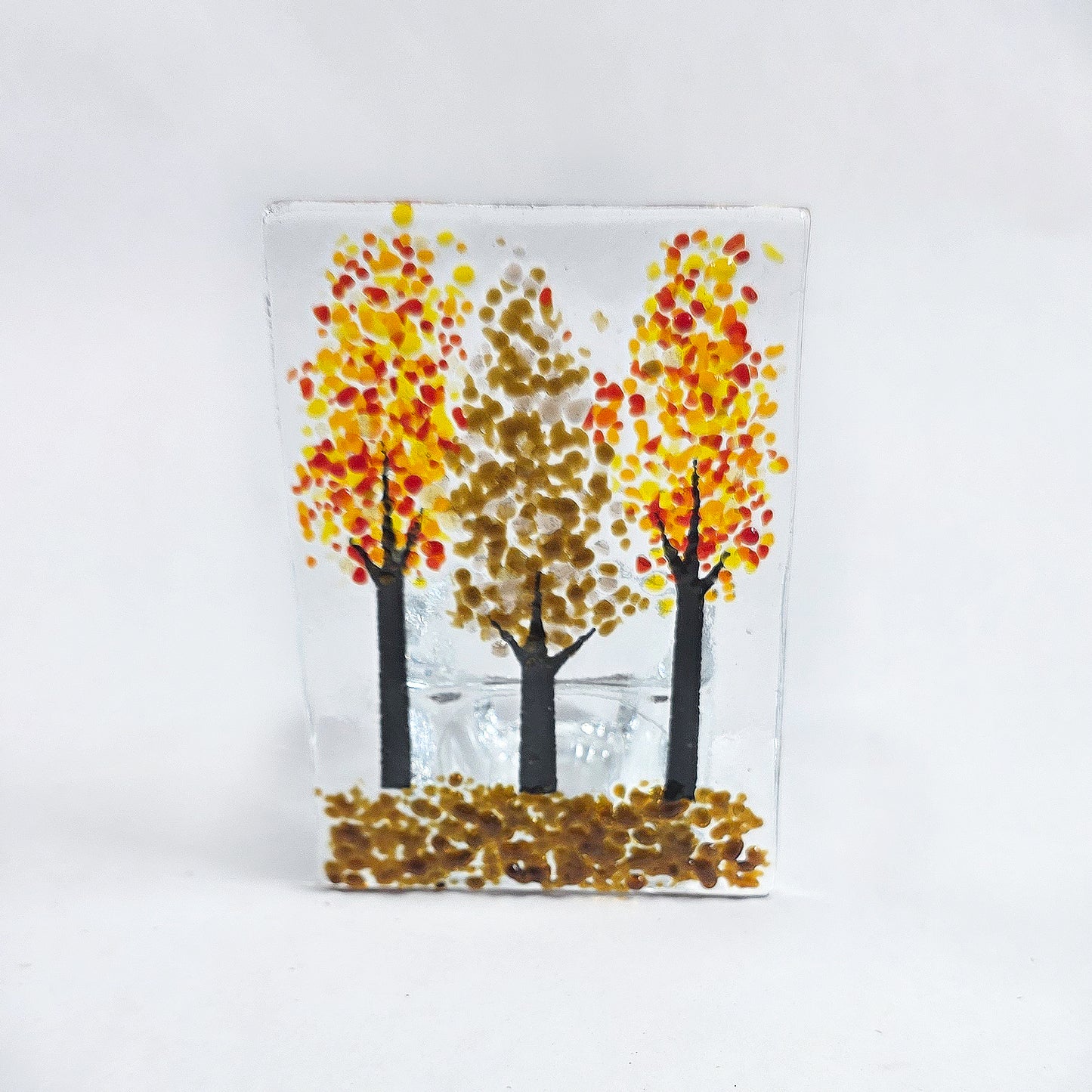 Handmade Fused Glass Autumn Trees Tealight Holder – Glass Candle Holder with Woodland Scene