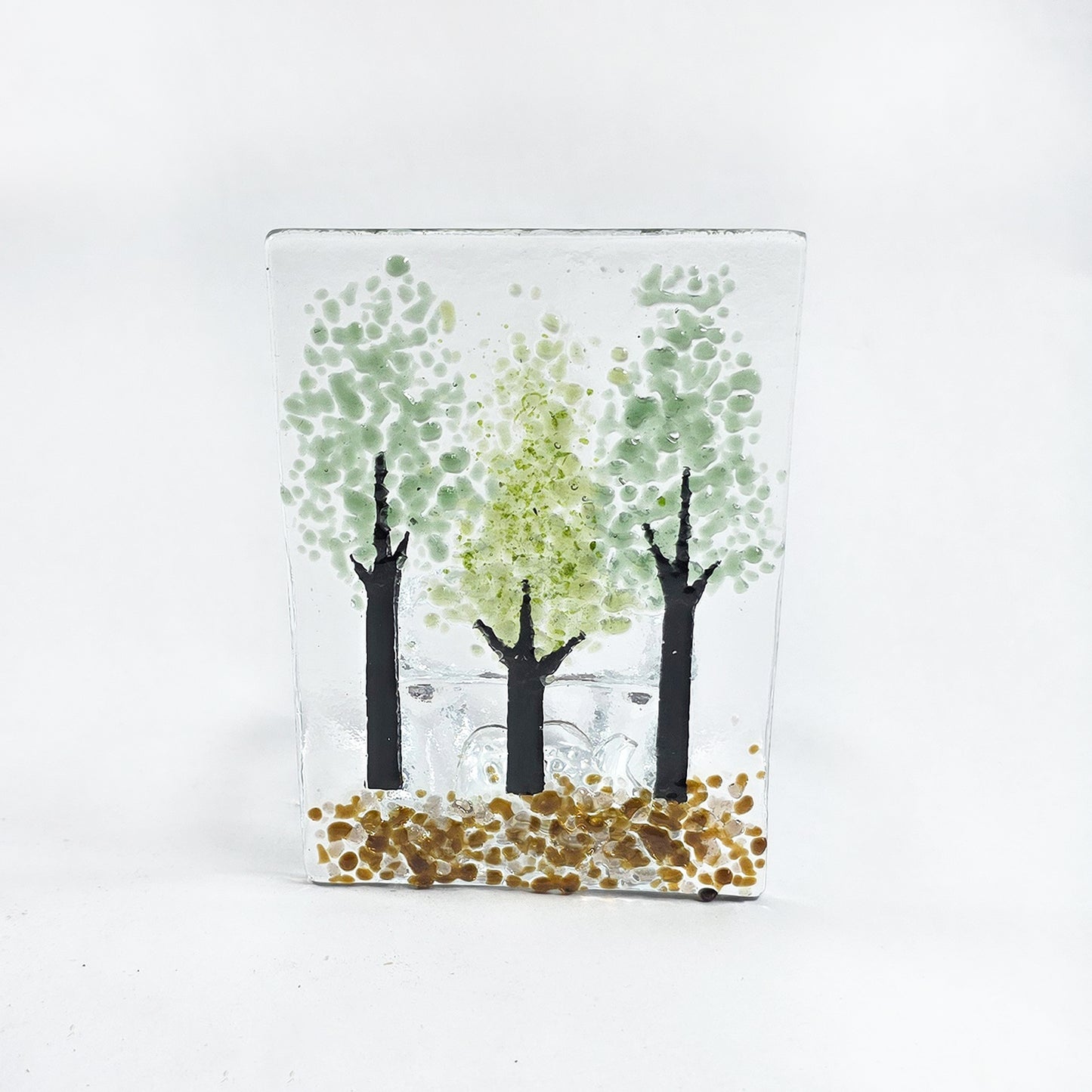 Fused Glass Tree Tealight Holder, Handmade Woodland Candle Screen, Green Tree Glass Art, Nature Inspired Home Decor, Gift for Nature Lover