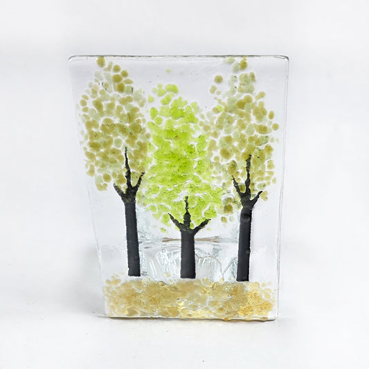 Fused Glass Tree Tealight Holder – Handmade Green Woodland Candle Holder – Decorative Glass Tea Light – Nature Inspired Home Décor Gift