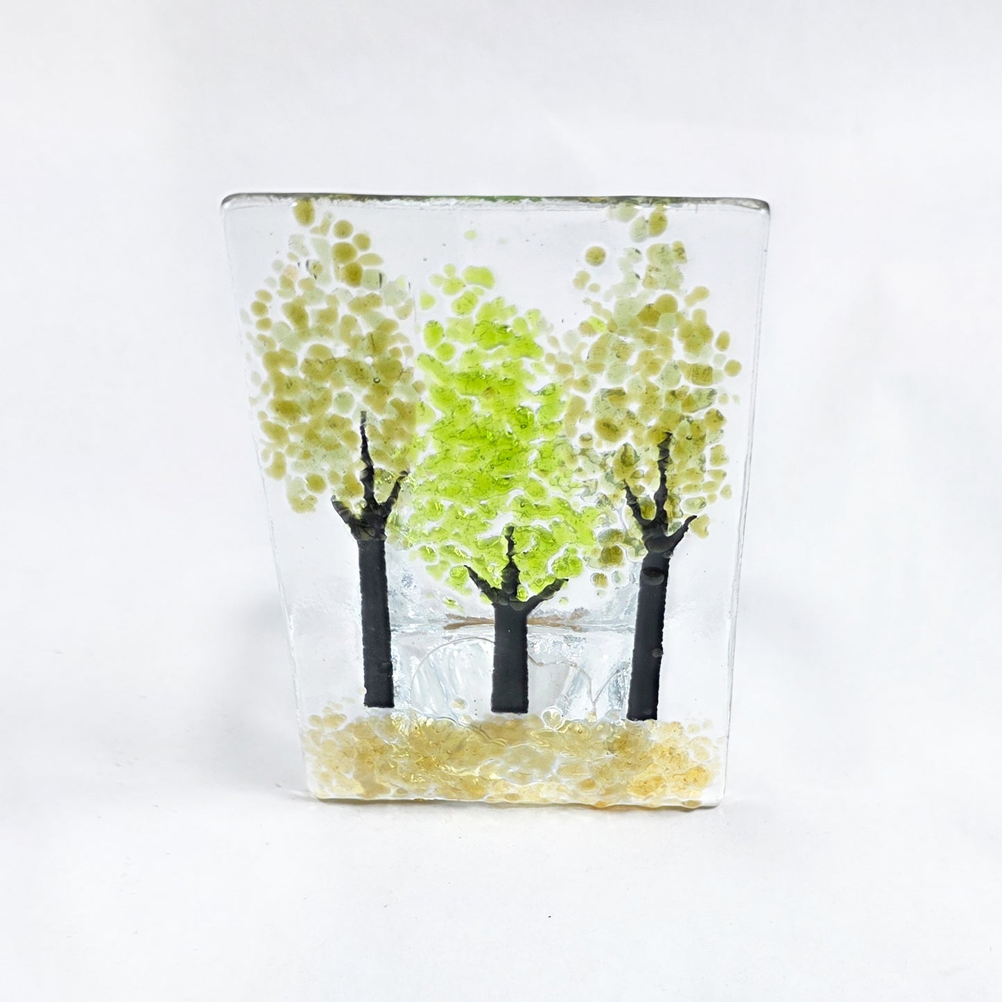 Fused Glass Tree Tealight Holder – Handmade Green Woodland Candle Holder – Decorative Glass Tea Light – Nature Inspired Home Décor Gift