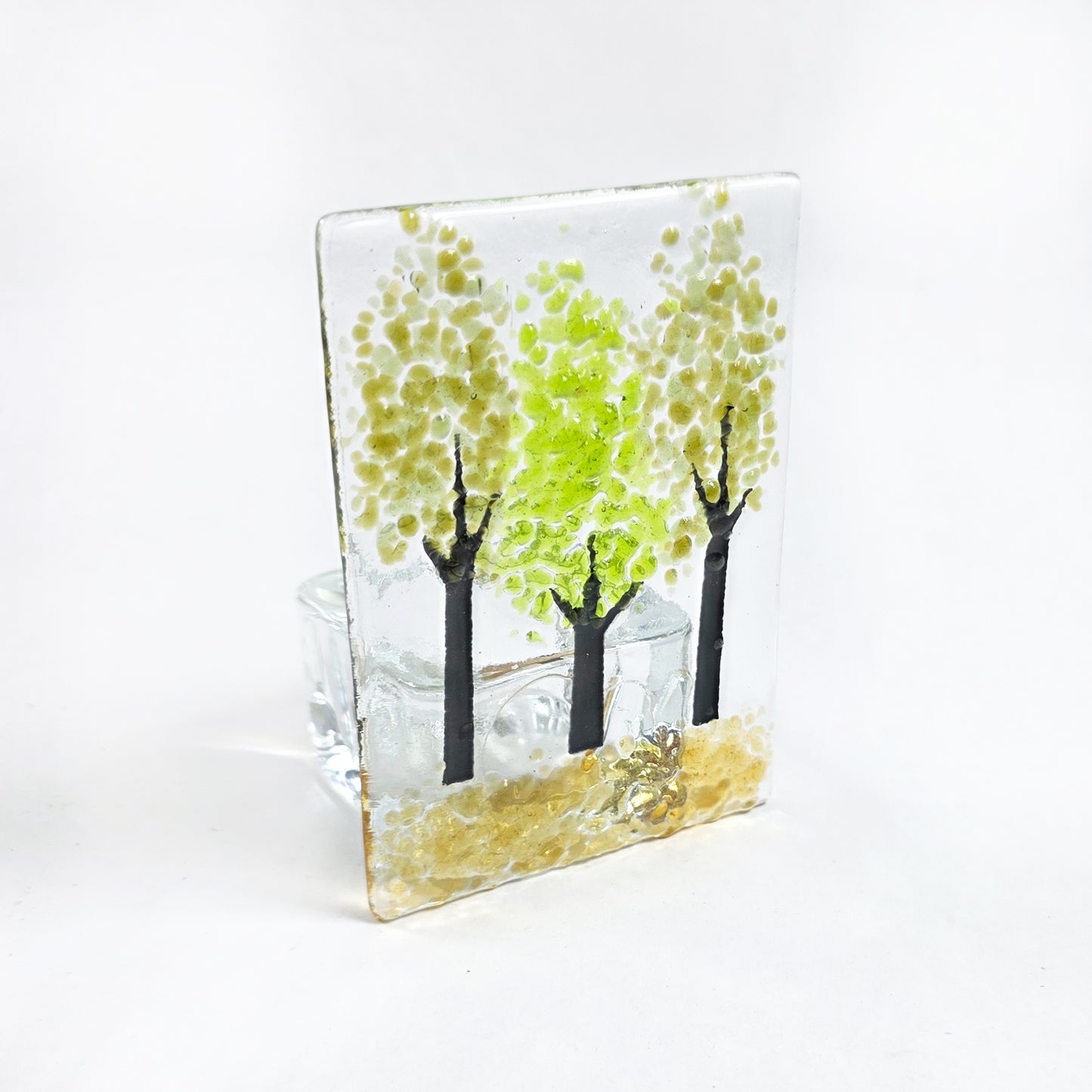 Fused Glass Tree Tealight Holder – Handmade Green Woodland Candle Holder – Decorative Glass Tea Light – Nature Inspired Home Décor Gift