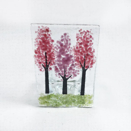 Fused Glass Pink Blossom Tree Tealight Holder | Handmade Glass Candle Holder - Cherry Blossom Home Decor, Spring Gift, Unique Glass Art
