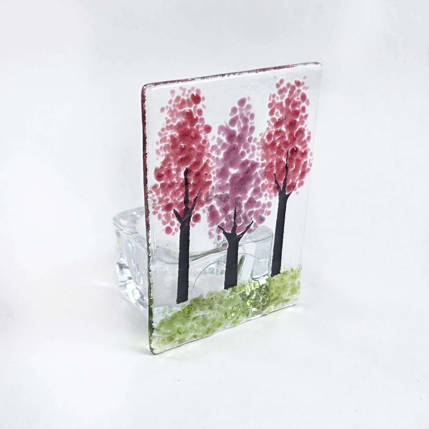 Fused Glass Pink Blossom Tree Tealight Holder | Handmade Glass Candle Holder - Cherry Blossom Home Decor, Spring Gift, Unique Glass Art
