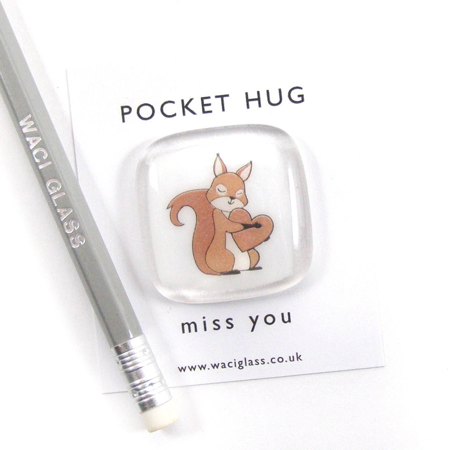 Squirrel Pocket Hug Fused Glass, hugs, love you, thinking of you, miss you, you are amazing, NHS, key worker, isolation, friendship gift