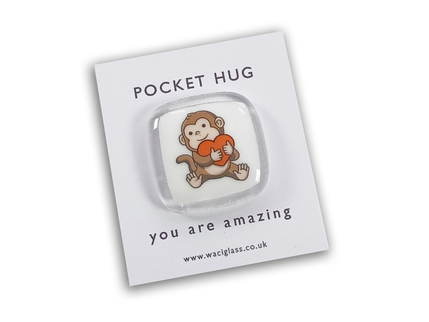 Monkey Hug Fused Glass pocket hug, love you, thinking of you, miss you, you are amazing, gift for her, friendship gift, sympathy, Monkey