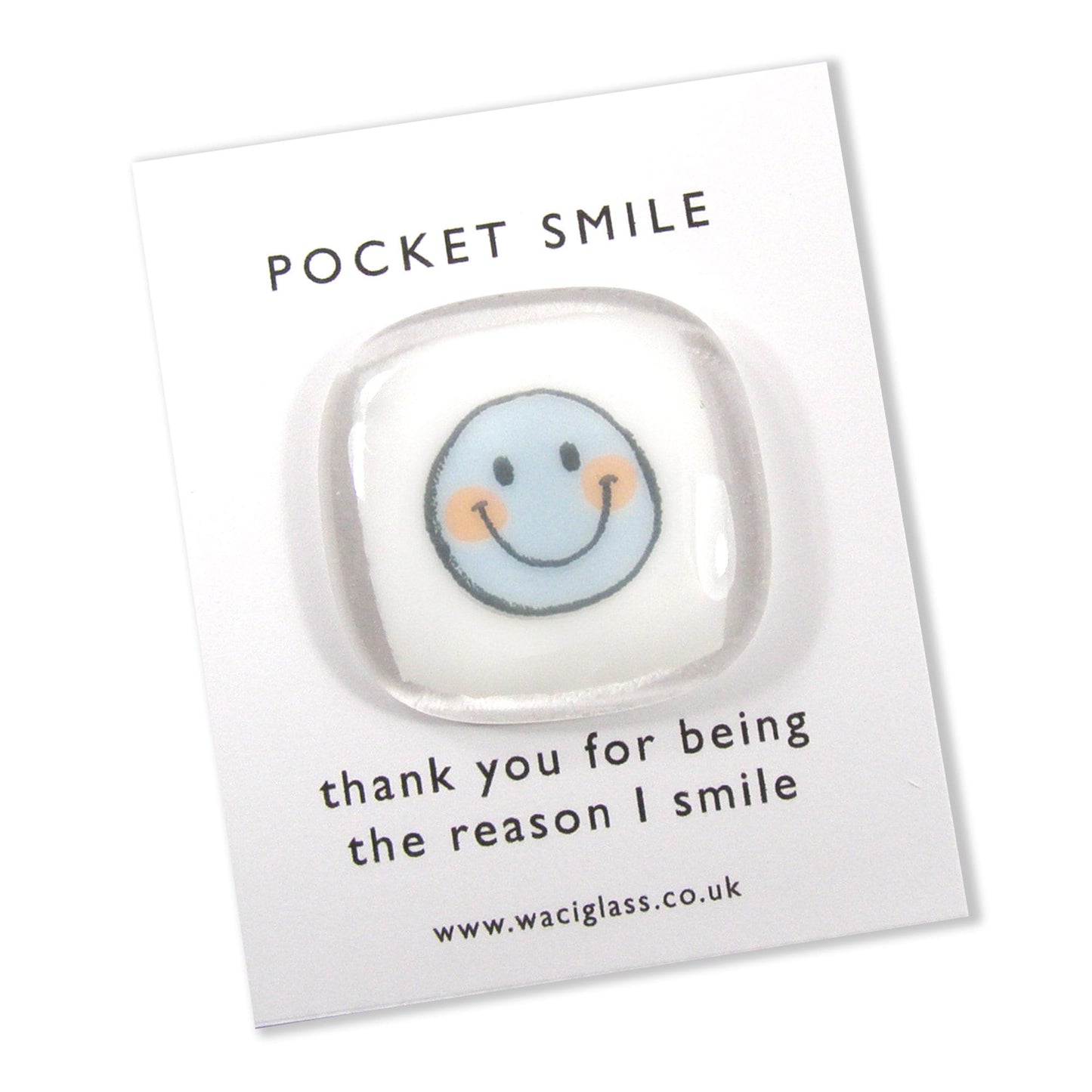 Pocket Smile Fused Glass, Blue smile face, NHS, key worker, friendship gift, Keepsake, lockdown, social distancing, isolation gift
