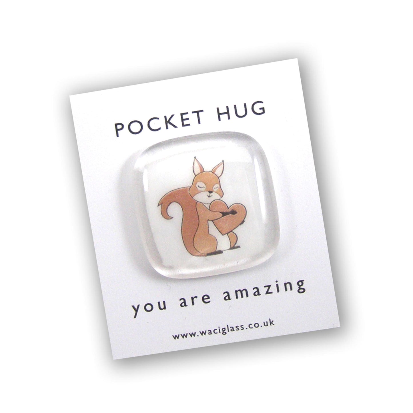 Squirrel Pocket Hug Fused Glass, hugs, love you, thinking of you, miss you, you are amazing, NHS, key worker, isolation, friendship gift