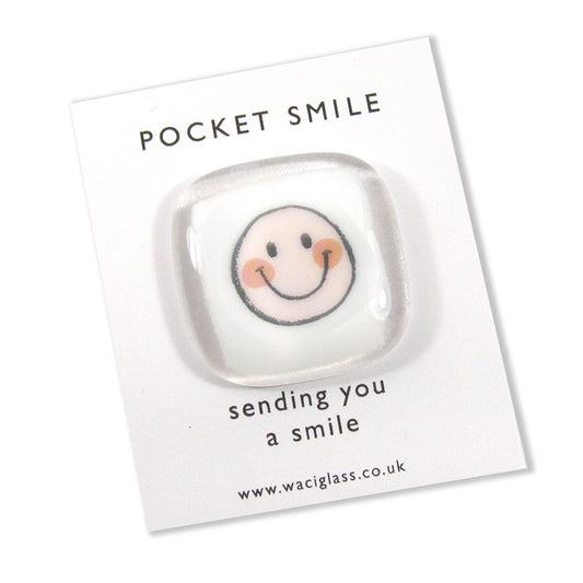 Pocket Smile Fused Glass, Pink smile face, NHS, key worker, friendship gift, Keepsake, lockdown, social distancing, isolation gift, token